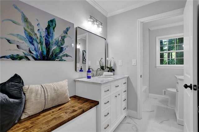 4669 Dunover Cir, Atlanta, GA 30360 - full bath with vanity, ornamental molding, marble finish floors, and a tub