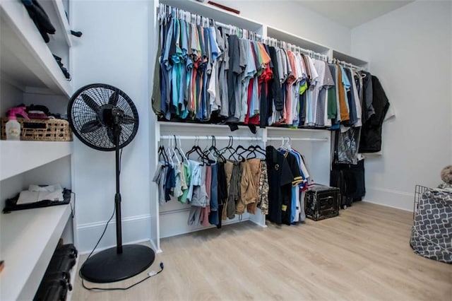 walk in closet with wood finished floors