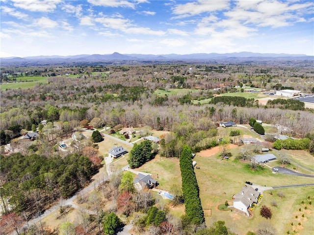 drone / aerial view featuring a mountain view