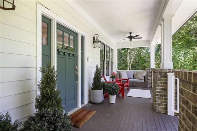 1297 Conway Rd, Decatur, GA 30030 - wooden porch with ceiling fan and an outdoor living space