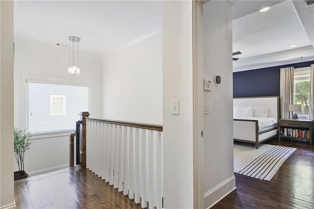 1297 Conway Rd, Decatur, GA 30030 - corridor featuring wood-type flooring, baseboards, ornamental molding, and recessed lighting