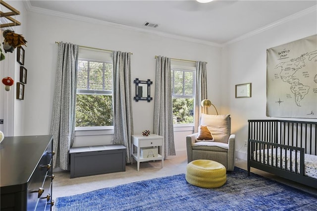 1297 Conway Rd, Decatur, GA 30030 - carpeted bedroom featuring crown molding and a nursery area