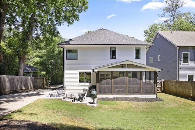 1297 Conway Rd, Decatur, GA 30030 - back of house featuring a sunroom, a patio area, and a shingled roof