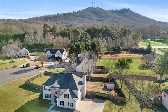 drone / aerial view with a mountain view