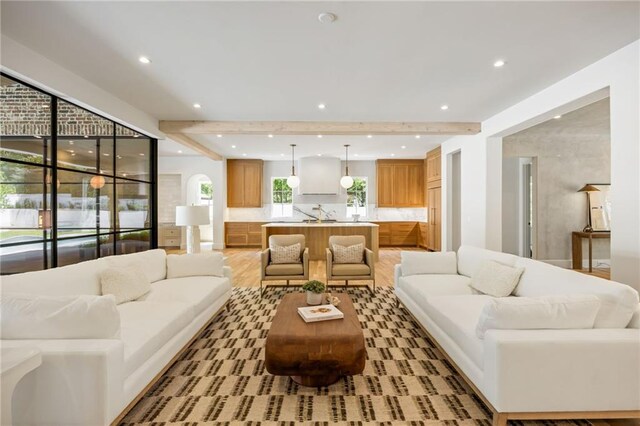2515 Habersham Rd, Atlanta, GA 30305 - living area featuring recessed lighting, light wood-type flooring, and arched walkways
