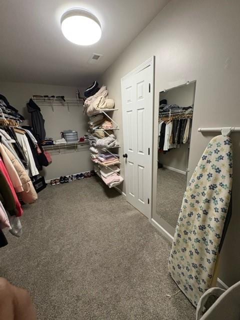 spacious closet with carpet floors and visible vents