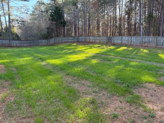 view of yard with a fenced backyard