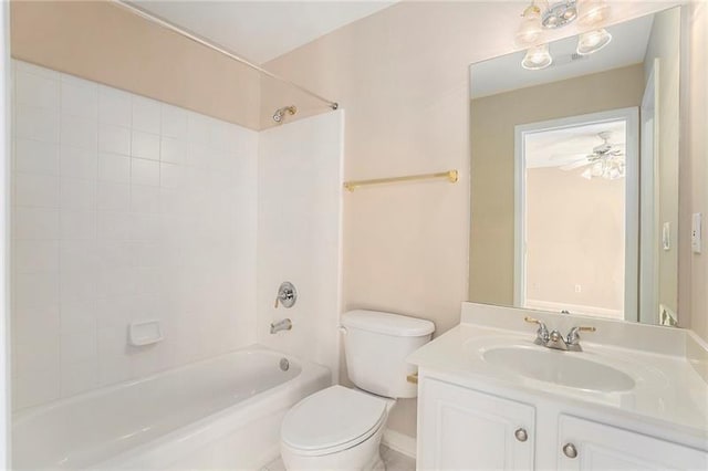 3505 Belridge Ln, Smyrna, GA 30080 - bathroom featuring bathtub / shower combination, vanity, toilet, and ceiling fan