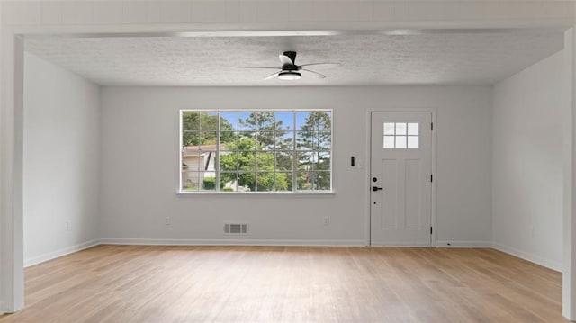 3735 Benchmark Dr, Atlanta, GA 30349 - entryway featuring light wood-type flooring, ceiling fan, baseboards, and a textured ceiling