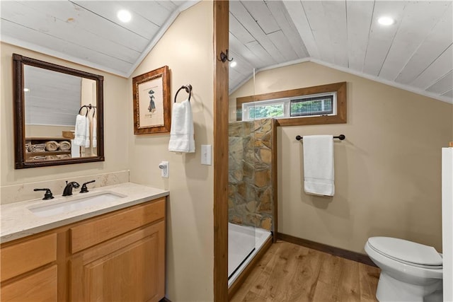 2109 Pine Tree Cir, Gainesville, GA 30501 - full bath featuring wood finished floors, lofted ceiling, vanity, toilet, and a shower stall