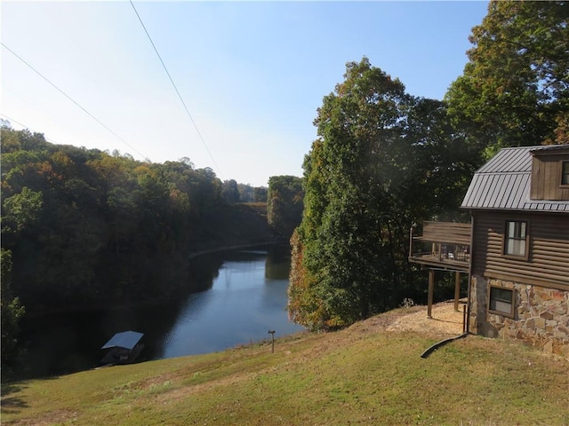 water view with a wooded view
