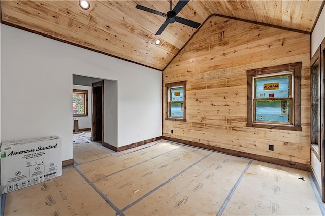 LOT40 Staurolite Mtn, Blue Ridge, GA 30513 - spare room with wood walls, wood ceiling, a ceiling fan, high vaulted ceiling, and baseboards