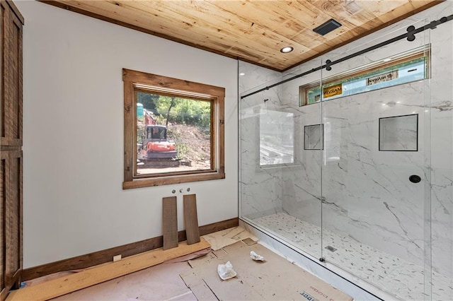 LOT40 Staurolite Mtn, Blue Ridge, GA 30513 - full bathroom featuring wood ceiling, a marble finish shower, and baseboards