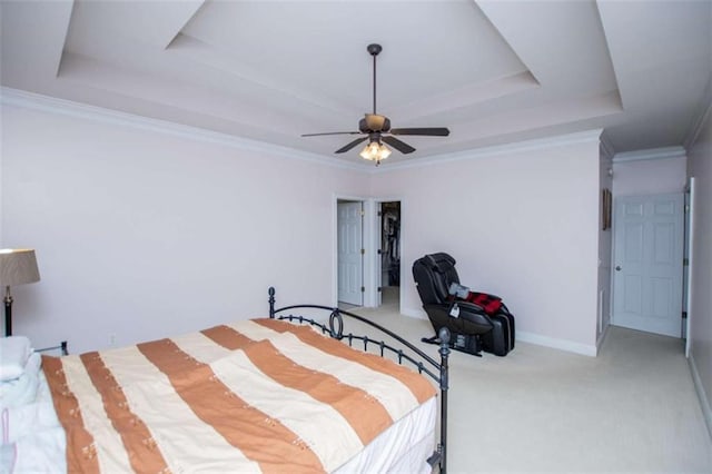 2003 Hubbard Ct, Villa Rica, GA 30180 - bedroom featuring a raised ceiling, carpet flooring, ceiling fan, crown molding, and baseboards