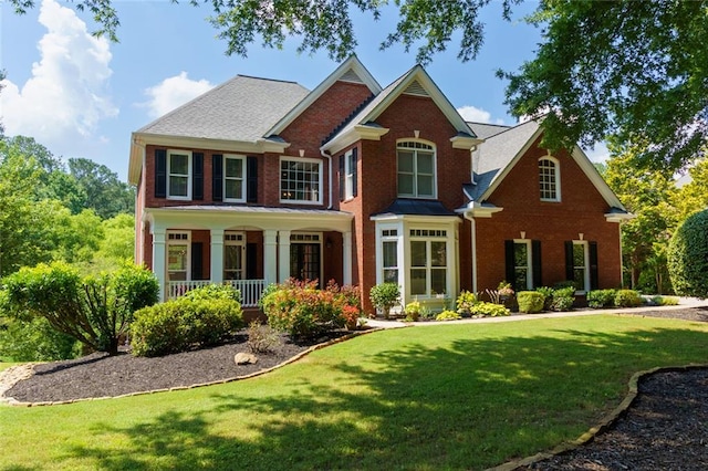 130 Hamilton Way, Roswell, GA 30075 - view of front of house with brick siding, a front yard, and covered porch