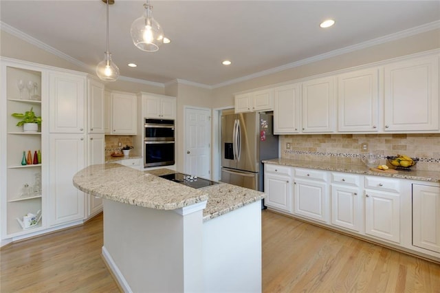 130 Hamilton Way, Roswell, GA 30075 - kitchen with appliances with stainless steel finishes, open shelves, white cabinets, light wood finished floors, and recessed lighting
