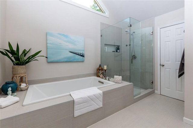 130 Hamilton Way, Roswell, GA 30075 - bathroom with a stall shower, a bath, and a skylight