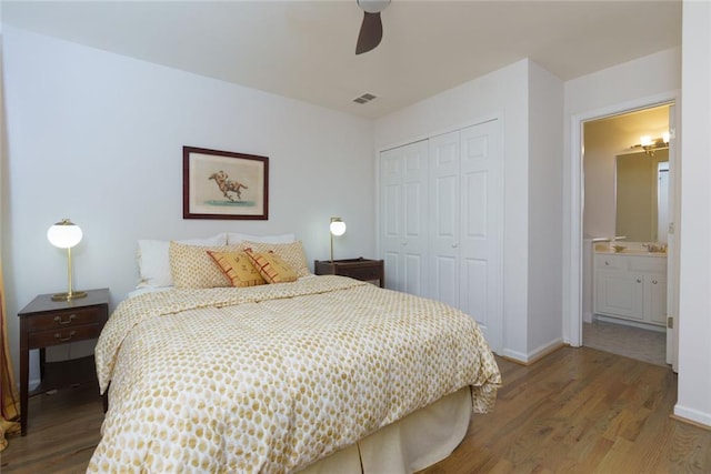 130 Hamilton Way, Roswell, GA 30075 - bedroom with a closet, wood finished floors, and ceiling fan
