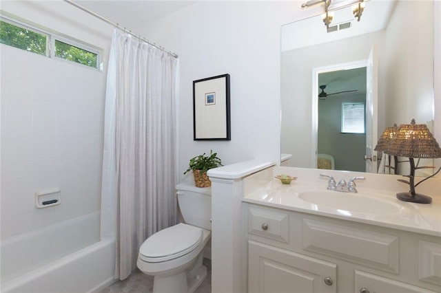 130 Hamilton Way, Roswell, GA 30075 - full bath featuring vanity, shower / tub combo with curtain, and a ceiling fan