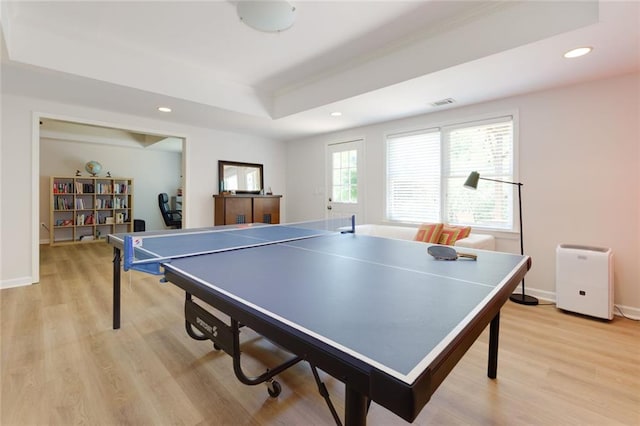 130 Hamilton Way, Roswell, GA 30075 - playroom featuring a raised ceiling, recessed lighting, and light wood-style flooring