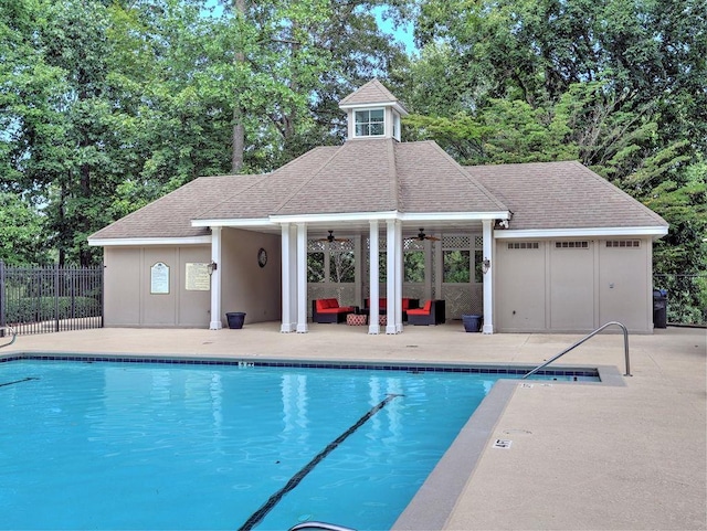 130 Hamilton Way, Roswell, GA 30075 - community pool with ceiling fan, a patio area, an outbuilding, and an exterior structure