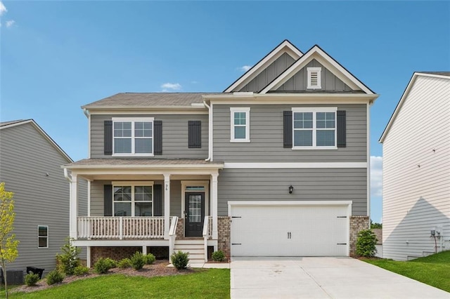 96 Quail Bend Way, Dallas, GA 30157 - craftsman inspired home with covered porch, a garage, board and batten siding, driveway, and a front yard
