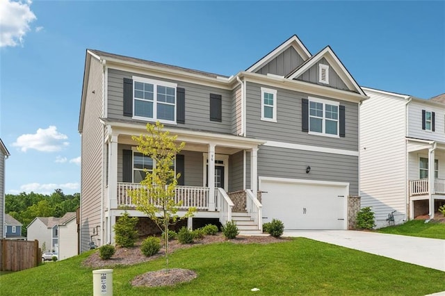 96 Quail Bend Way, Dallas, GA 30157 - view of front facade featuring a porch, a garage, board and batten siding, a front lawn, and driveway