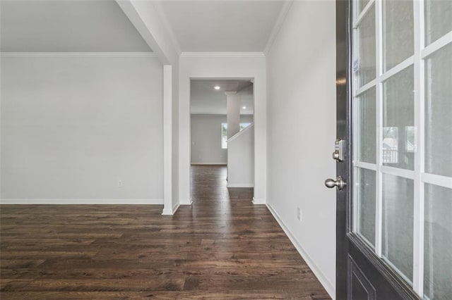 96 Quail Bend Way, Dallas, GA 30157 - entrance foyer featuring ornamental molding, dark wood-type flooring, and baseboards