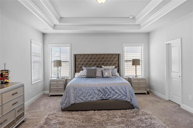 3717 Blue Goose Ln, Loganville, GA 30052 - bedroom featuring a tray ceiling, ornamental molding, and light carpet