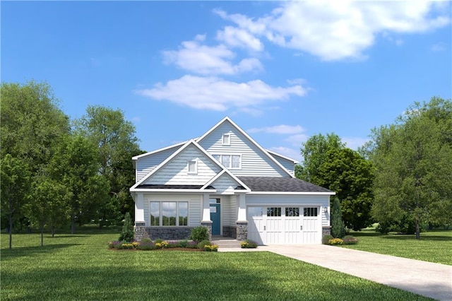 view of front of property featuring a garage and a front yard