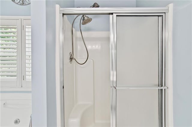 bathroom with a shower stall