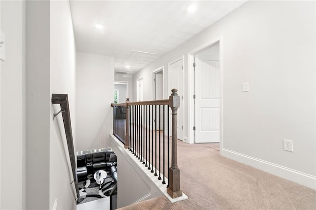 138 Daffodil Lndg, Dallas, GA 30132 - corridor with attic access, an upstairs landing, carpet, baseboards, and recessed lighting