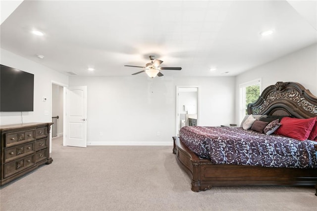 138 Daffodil Lndg, Dallas, GA 30132 - carpeted bedroom featuring recessed lighting, baseboards, ceiling fan, and ensuite bath