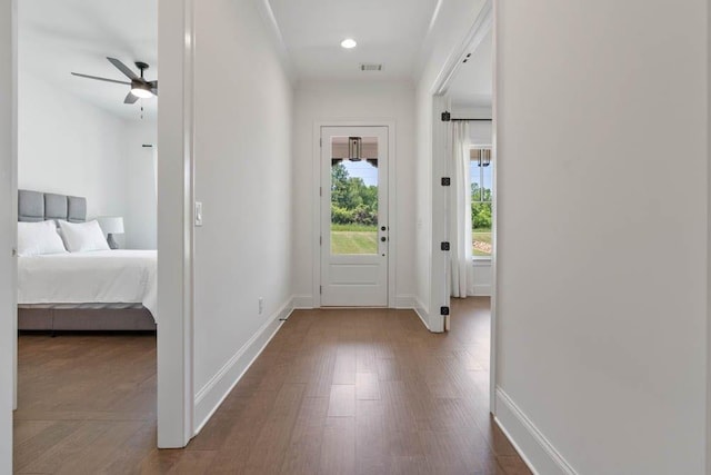 3610 Burnt Bridge Rd, Cumming, GA 30028 - foyer with baseboards, a ceiling fan, and wood finished floors