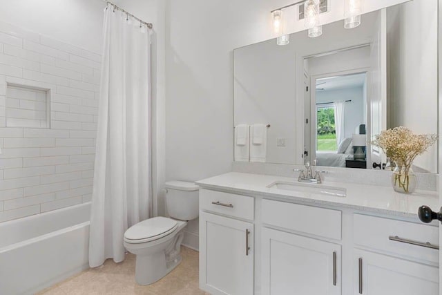3610 Burnt Bridge Rd, Cumming, GA 30028 - full bath featuring toilet, vanity, ensuite bathroom, shower / tub combo with curtain, and tile patterned floors