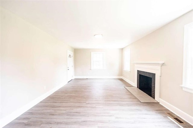 unfurnished living room with light hardwood / wood-style flooring