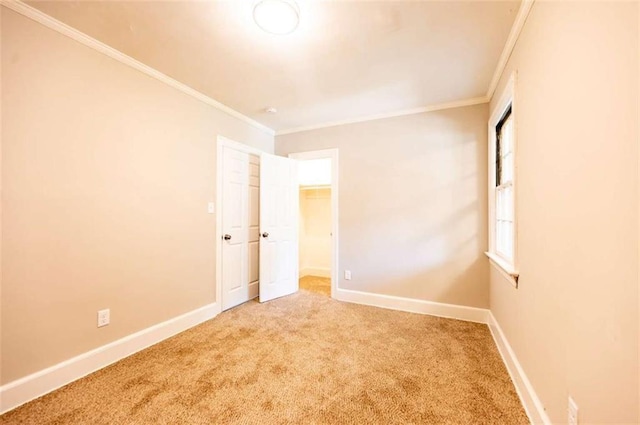 unfurnished bedroom with carpet, ornamental molding, and multiple windows