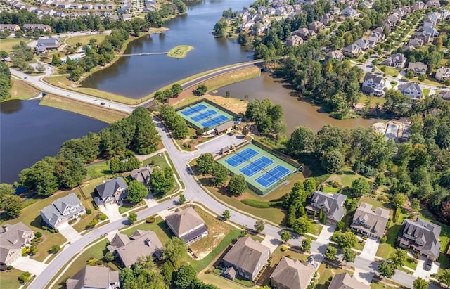 aerial view with a water view and a residential view