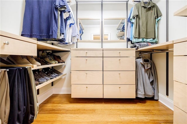 walk in closet with light wood-type flooring