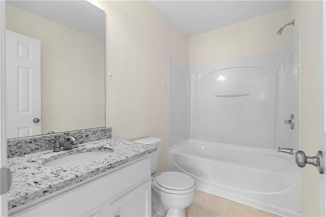 full bathroom featuring tile patterned flooring, toilet, vanity, and  shower combination