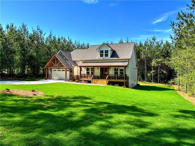 136 Rainey Rd, Temple, GA 30179 - view of front of property with covered porch, a front lawn, driveway, and a garage