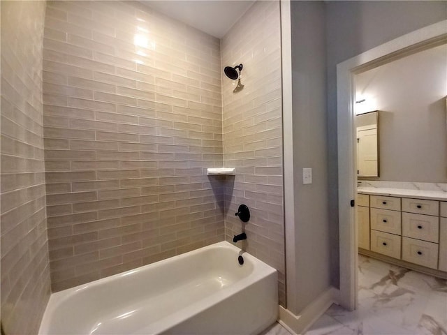 136 Rainey Rd, Temple, GA 30179 - bathroom featuring marble look tile flooring, shower / washtub combination, and vanity
