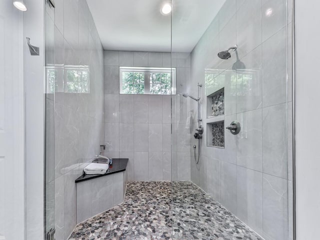 430 Cajun Dr, Ellijay, GA 30540 - full bathroom featuring tiled shower and tile walls