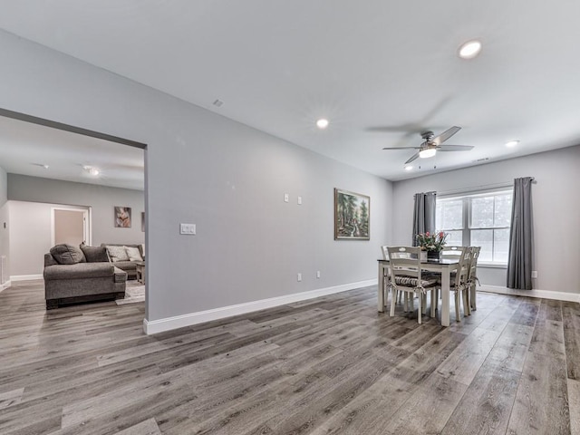 430 Cajun Dr, Ellijay, GA 30540 - dining area featuring wood finished floors, a ceiling fan, and recessed lighting