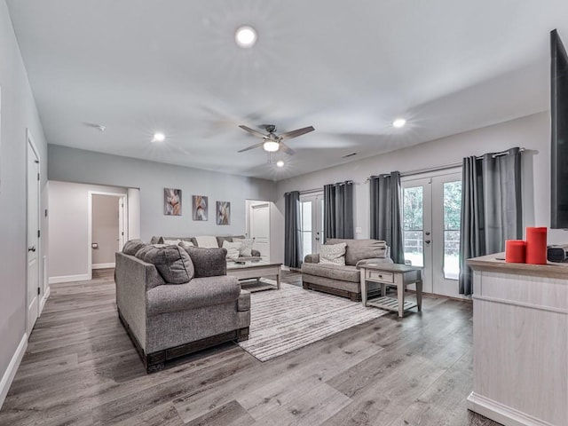 430 Cajun Dr, Ellijay, GA 30540 - living room with french doors, wood finished floors, ceiling fan, and recessed lighting
