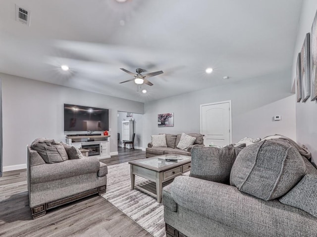 430 Cajun Dr, Ellijay, GA 30540 - living area featuring a ceiling fan, wood finished floors, and recessed lighting