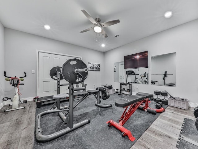 430 Cajun Dr, Ellijay, GA 30540 - workout room with recessed lighting, wood finished floors, and a ceiling fan