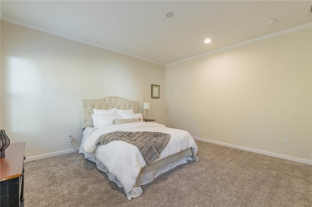 bedroom with carpet and ornamental molding