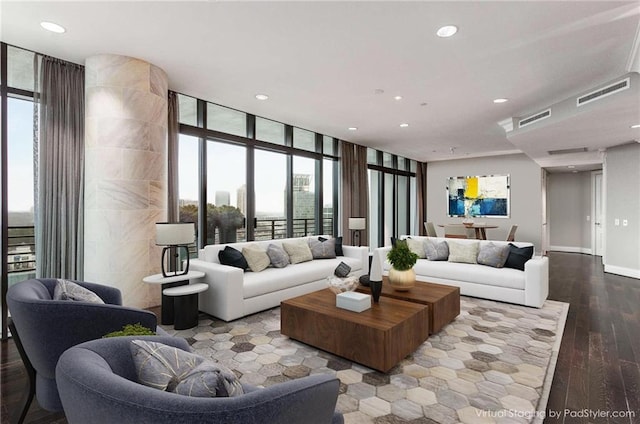 750 Park Ave NE Unit 19E, Atlanta, GA 30326 - living area with visible vents, recessed lighting, wood finished floors, and expansive windows