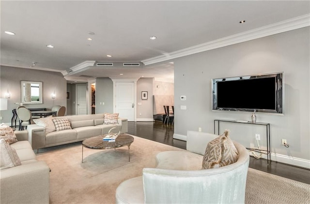 750 Park Ave NE Unit 19E, Atlanta, GA 30326 - living room featuring recessed lighting, baseboards, and crown molding